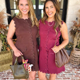 Weekend Plans Ric Rac Mini Dress - Wine-510 Mini-ENTRO-July & June Women's Fashion Boutique Located in San Antonio, Texas