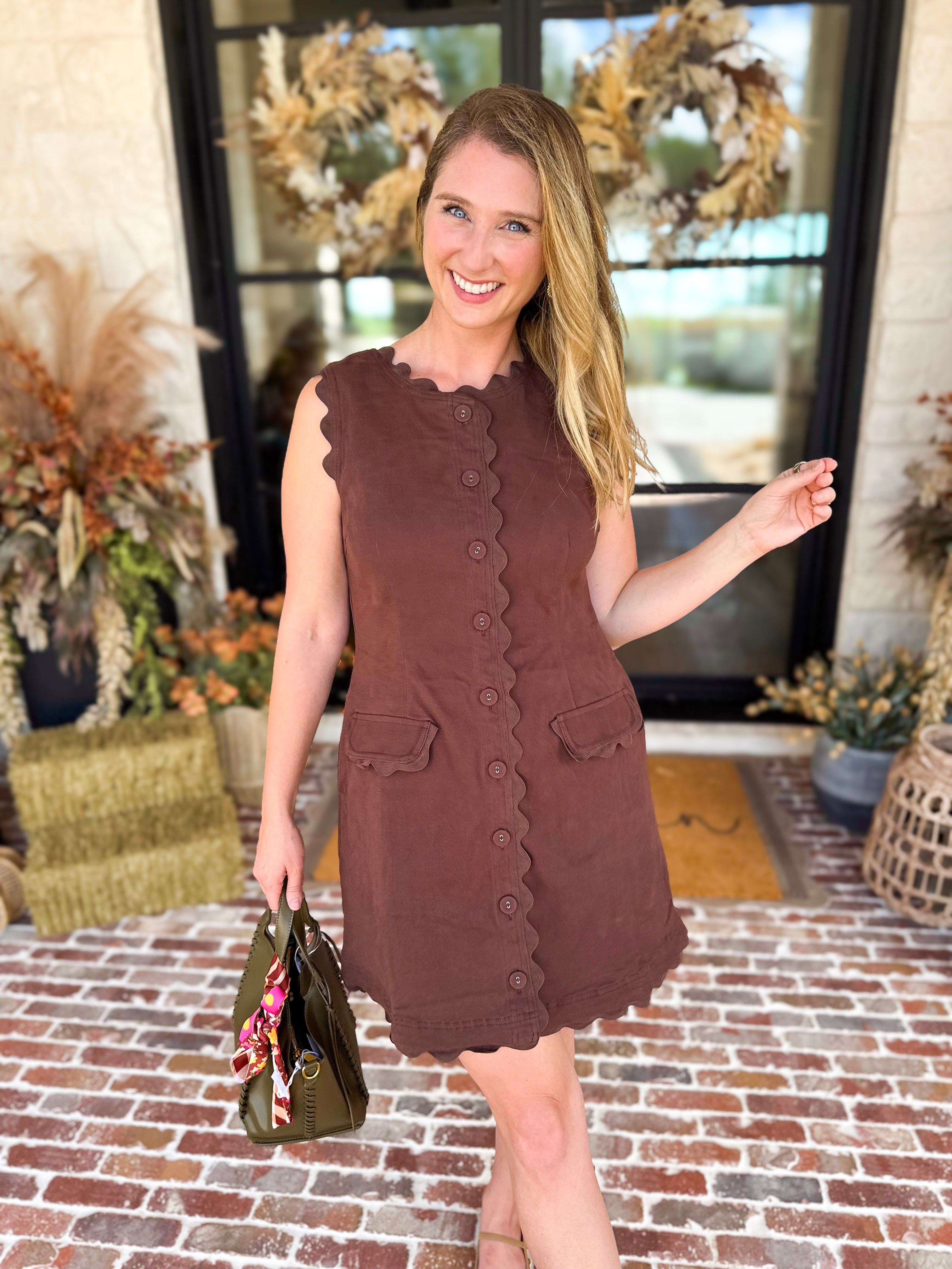 Weekend Plans Ric Rac Mini Dress - Brown-510 Mini-ENTRO-July & June Women's Fashion Boutique Located in San Antonio, Texas