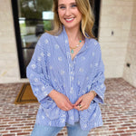 Seashell Flow Button Down Blouse-200 Fashion Blouses-FATE-July & June Women's Fashion Boutique Located in San Antonio, Texas