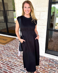 Polished Pin-Tuck Midi Dress-500 Midi-ENTRO-July & June Women's Fashion Boutique Located in San Antonio, Texas