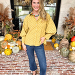 Golden Bubble Sleeve Blouse-200 Fashion Blouses-JODIFL-July & June Women's Fashion Boutique Located in San Antonio, Texas