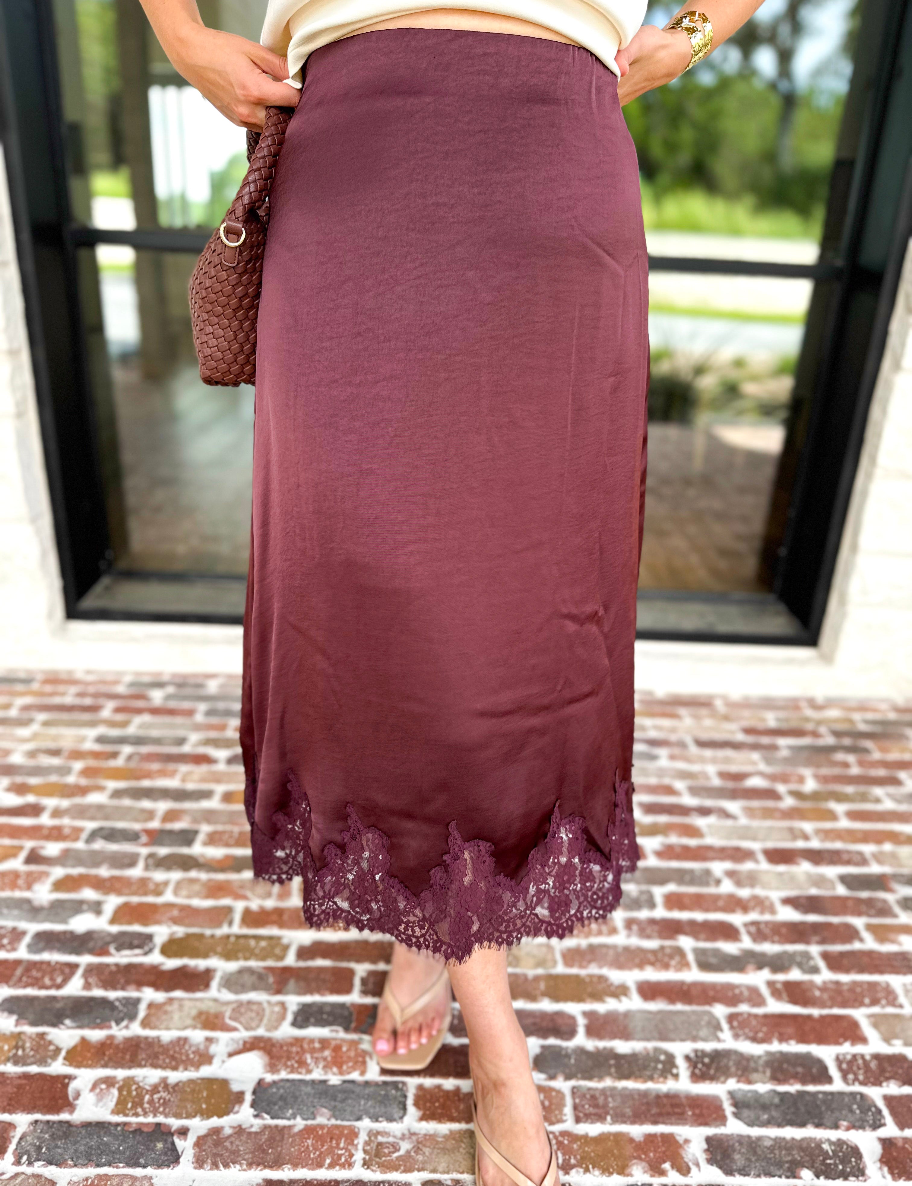 Fall Must Have Midi Skirt - Merlot-410 Shorts/Skirts-ENTRO-July & June Women's Fashion Boutique Located in San Antonio, Texas