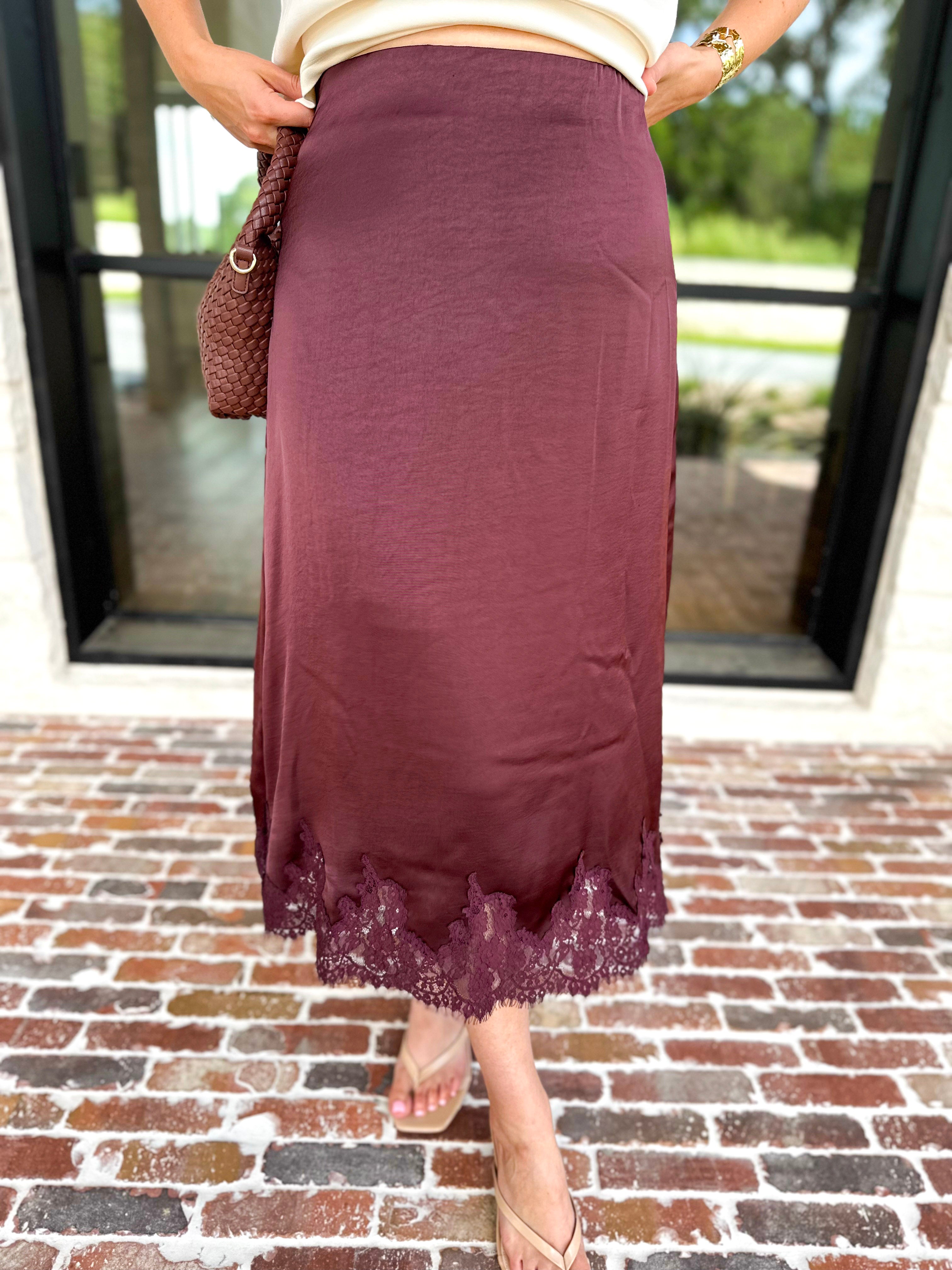 Fall Must Have Midi Skirt - Merlot-410 Shorts/Skirts-ENTRO-July & June Women's Fashion Boutique Located in San Antonio, Texas