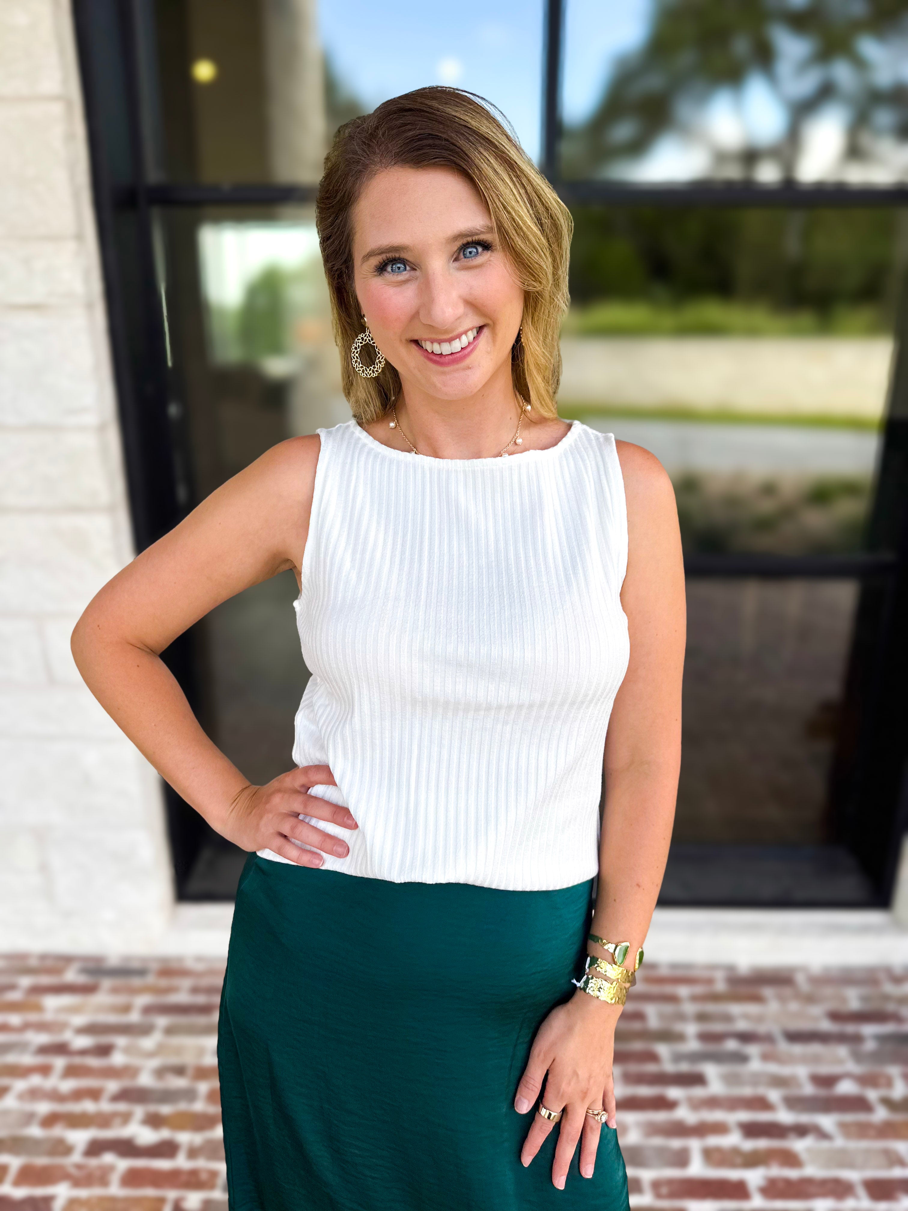 Liverpool - Classic Boatneck Knit Tank - White-210 Casual Blouses-LIVERPOOL JEANS COMPANY-July & June Women's Fashion Boutique Located in San Antonio, Texas
