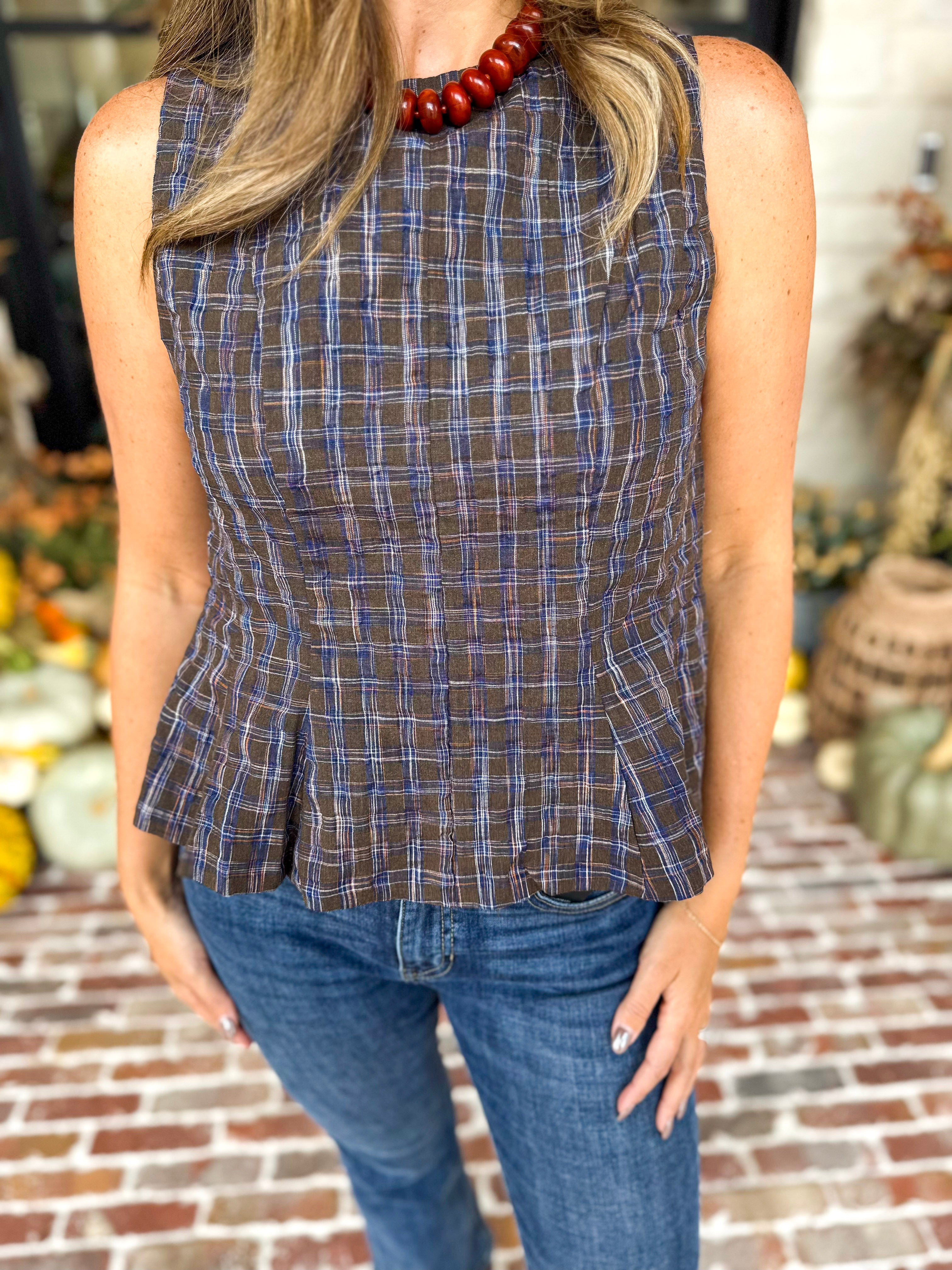 THML - Stonewash Peplum Blouse-200 Fashion Blouses-THML-July & June Women's Fashion Boutique Located in San Antonio, Texas