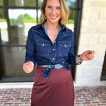 Liverpool - The Dakota Denim Button Down-200 Fashion Blouses-LIVERPOOL JEANS COMPANY-July & June Women's Fashion Boutique Located in San Antonio, Texas
