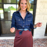 Liverpool - The Dakota Denim Button Down-200 Fashion Blouses-LIVERPOOL JEANS COMPANY-July & June Women's Fashion Boutique Located in San Antonio, Texas