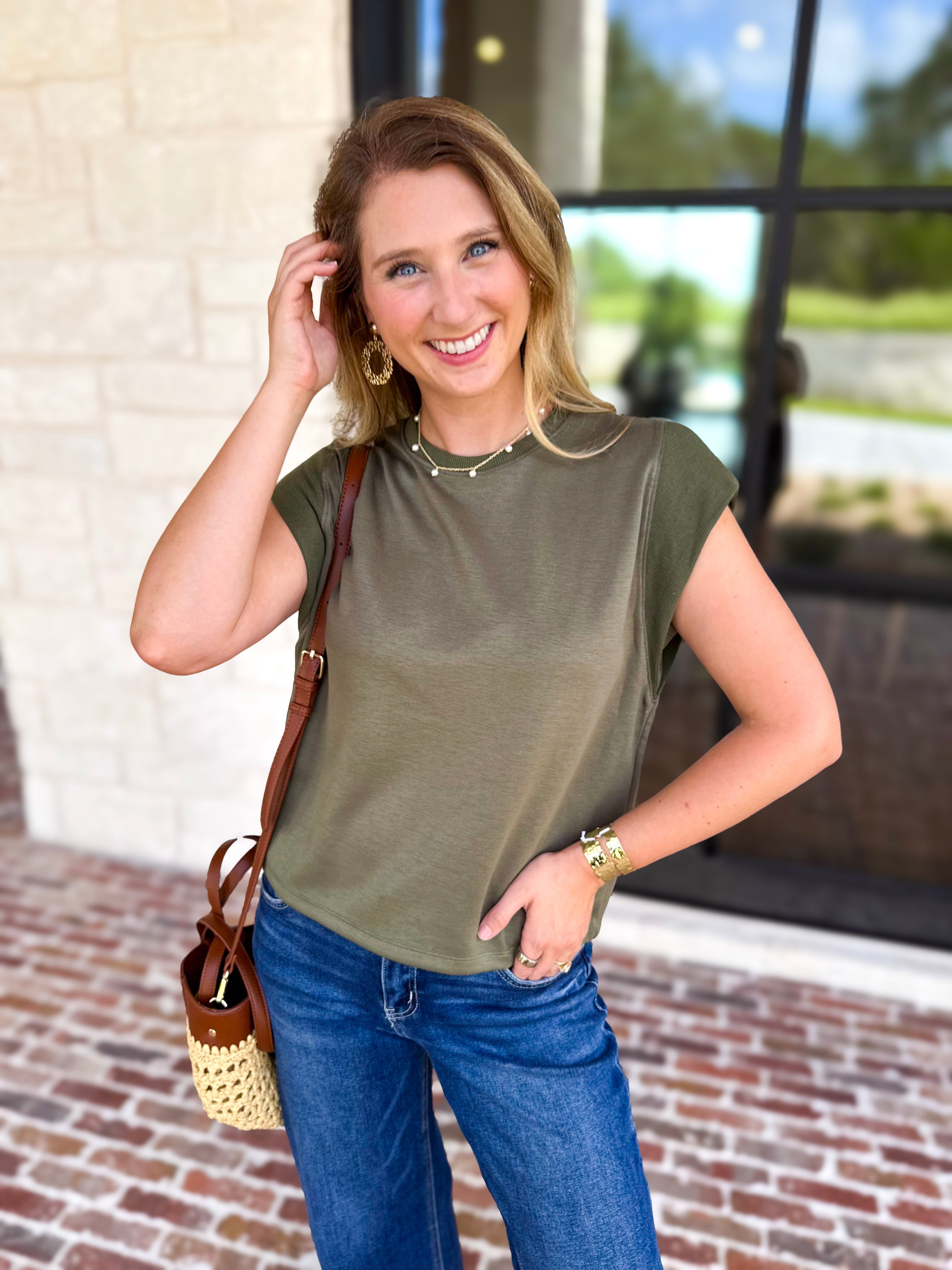 Chic Essentials Top - Olive-210 Casual Blouses-ENTRO-July & June Women's Fashion Boutique Located in San Antonio, Texas