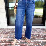 Vervet - Mid Rise Dark Wash Ankle Wide Leg Jeans-420 Denim-VEVERT BY FLYING MONKEY-July & June Women's Fashion Boutique Located in San Antonio, Texas