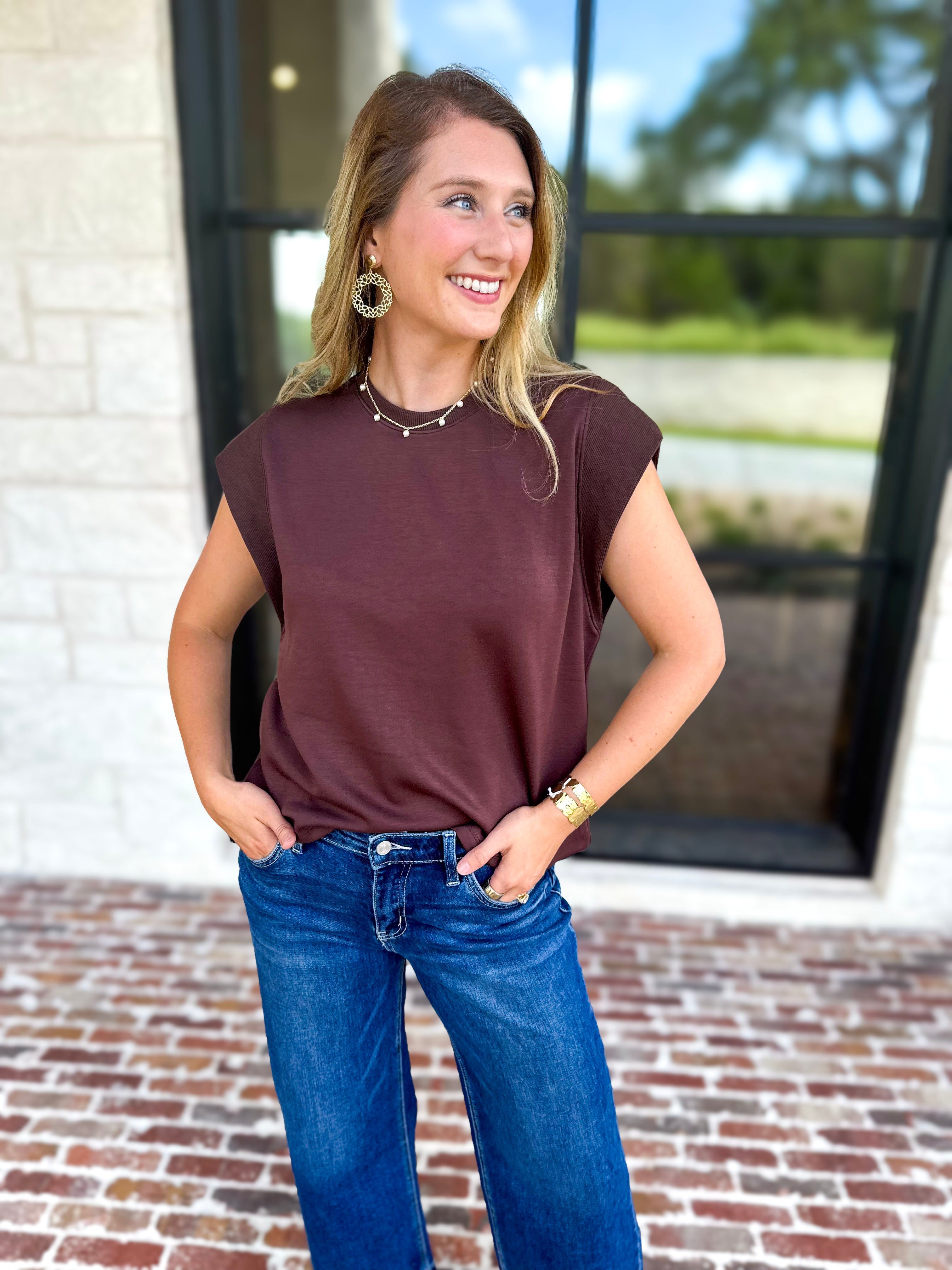 Chic Essentials Top - Espresso-210 Casual Blouses-ENTRO-July & June Women's Fashion Boutique Located in San Antonio, Texas