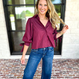 The Campbell Button Down Blouse - Merlot-200 Fashion Blouses-ENTRO-July & June Women's Fashion Boutique Located in San Antonio, Texas