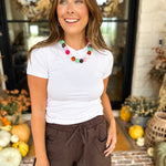 Micro-Ribbed Athleisure Top - Classic White-210 Casual Blouses-MONO B-July & June Women's Fashion Boutique Located in San Antonio, Texas