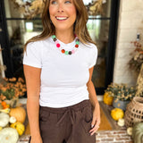 Micro-Ribbed Athleisure Top - Classic White-210 Casual Blouses-MONO B-July & June Women's Fashion Boutique Located in San Antonio, Texas