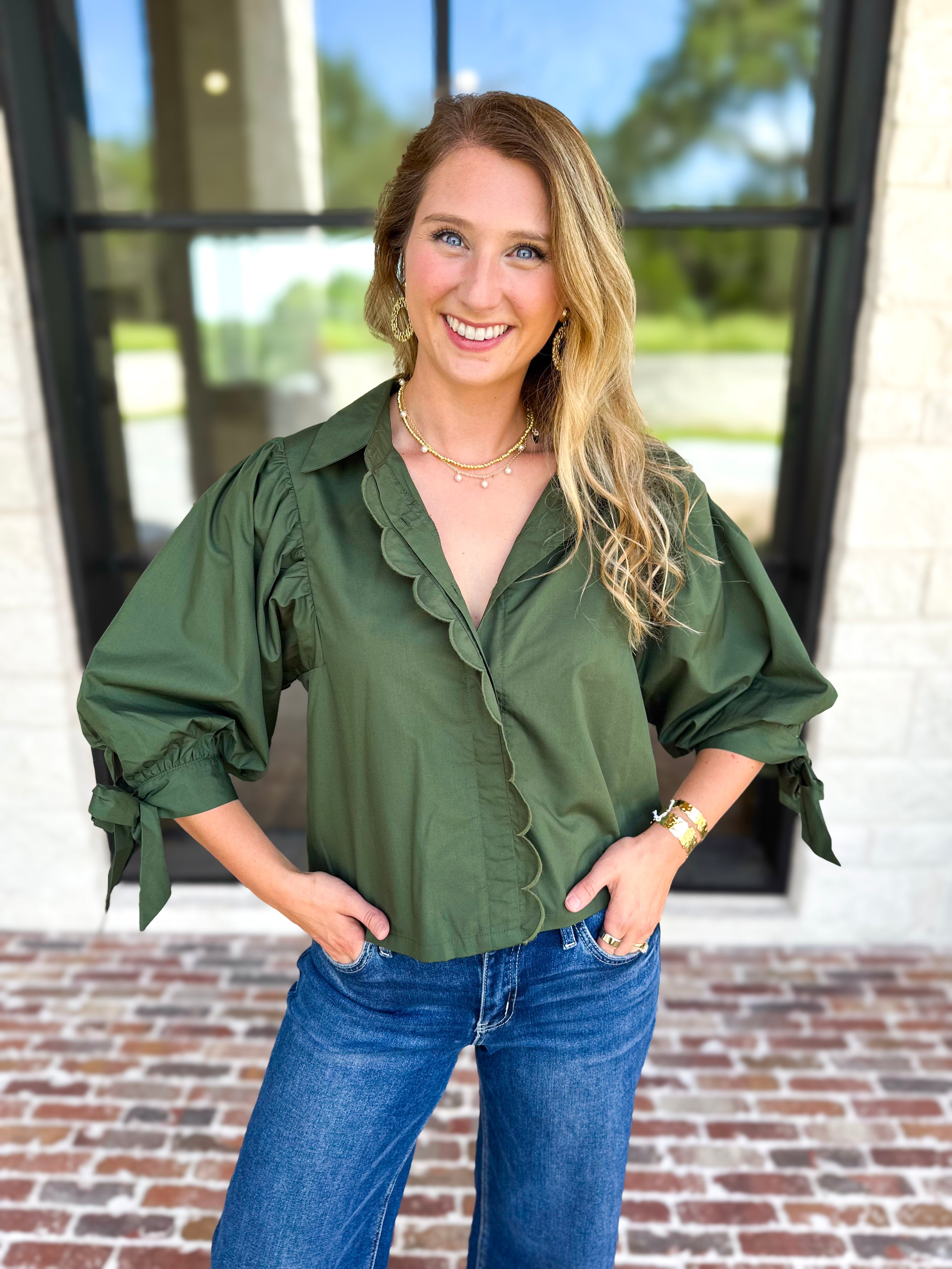 The Campbell Button Down Blouse - Forest-200 Fashion Blouses-ENTRO-July & June Women's Fashion Boutique Located in San Antonio, Texas