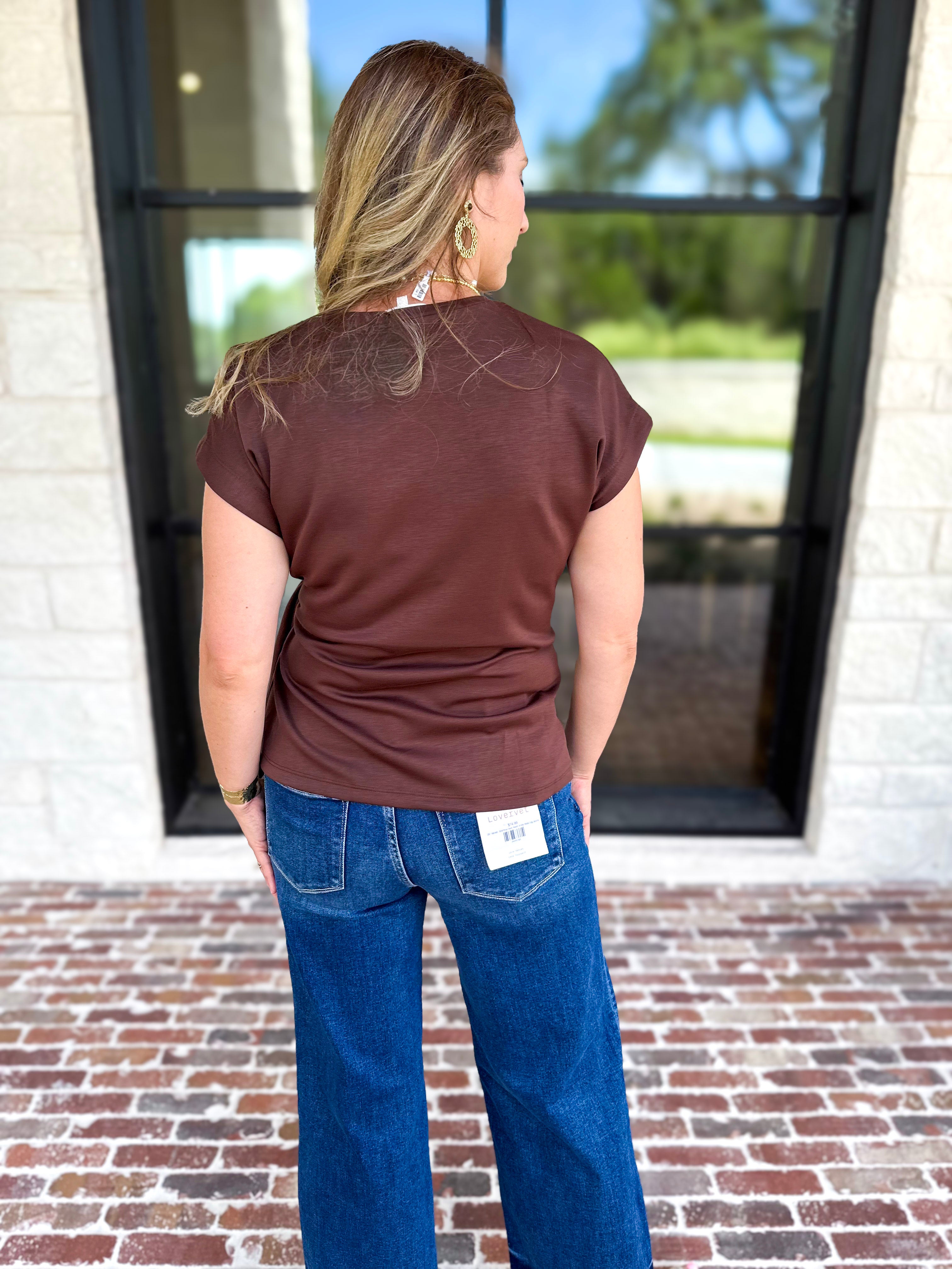 Essentials Knotted Blouse - Chocolate-200 Fashion Blouses-ENTRO-July & June Women's Fashion Boutique Located in San Antonio, Texas