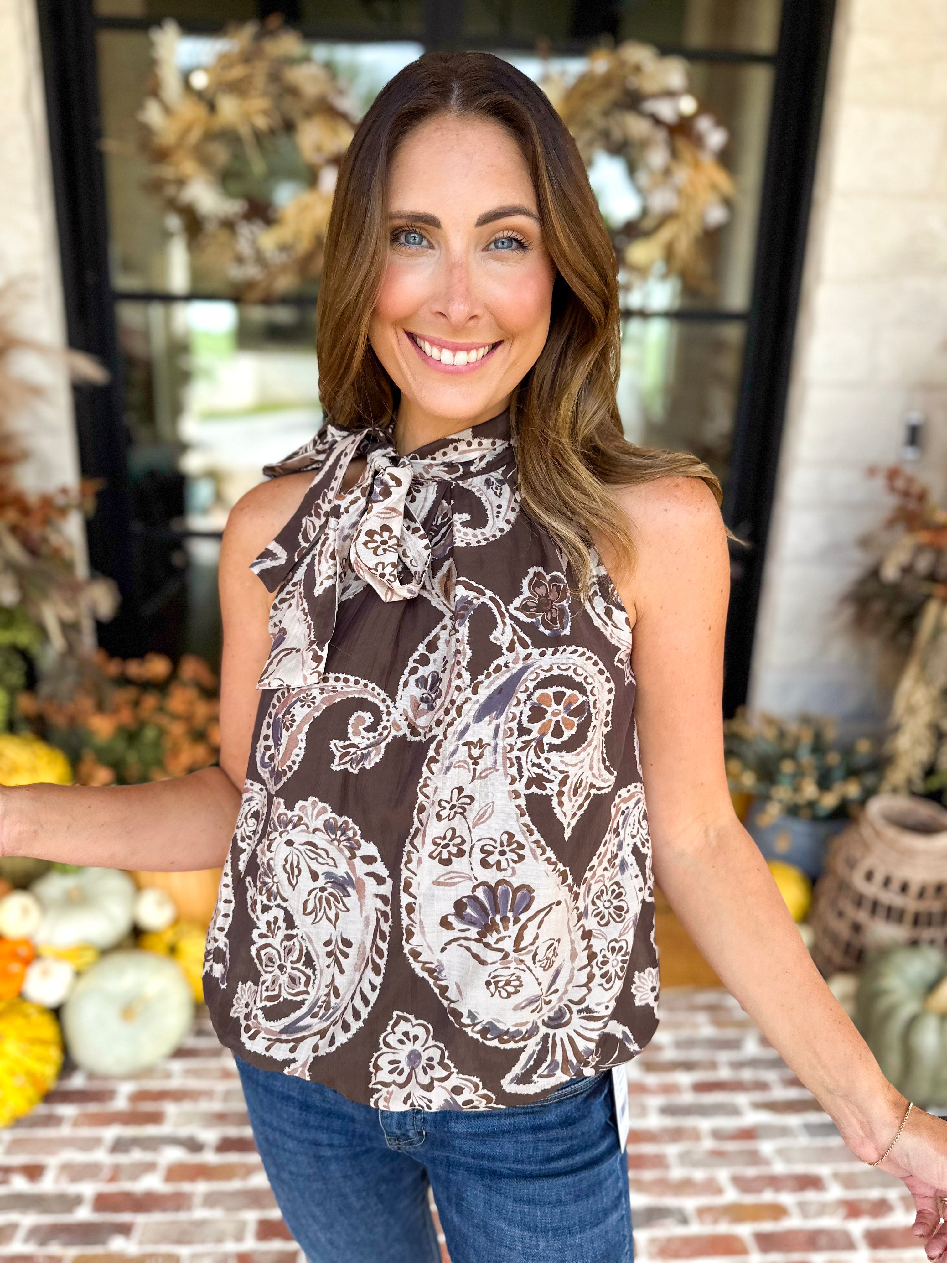 THML - Painted Floral Halter Blouse-200 Fashion Blouses-THML-July & June Women's Fashion Boutique Located in San Antonio, Texas