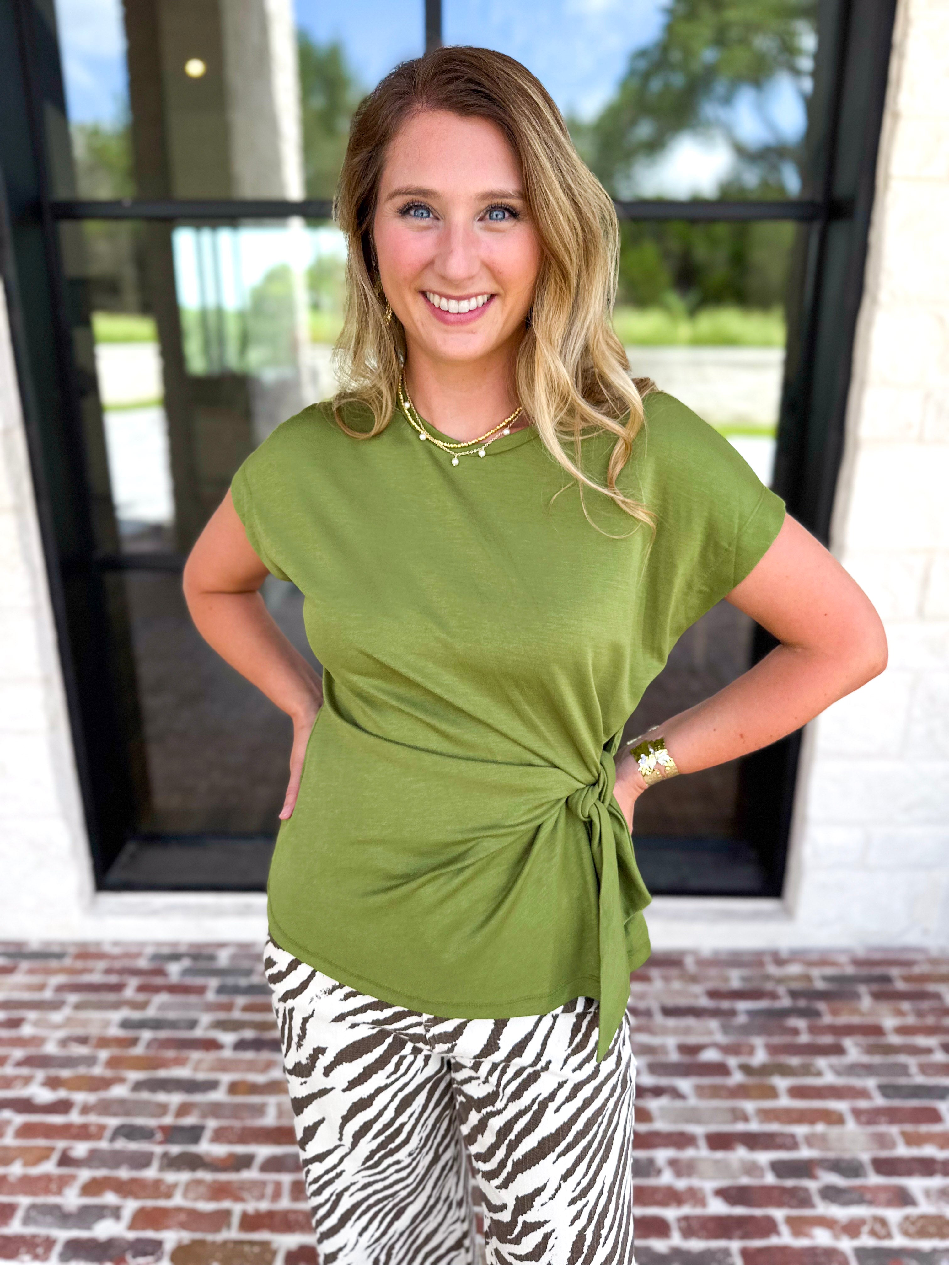 Essentials Knotted Blouse - Kiwi-200 Fashion Blouses-ENTRO-July & June Women's Fashion Boutique Located in San Antonio, Texas