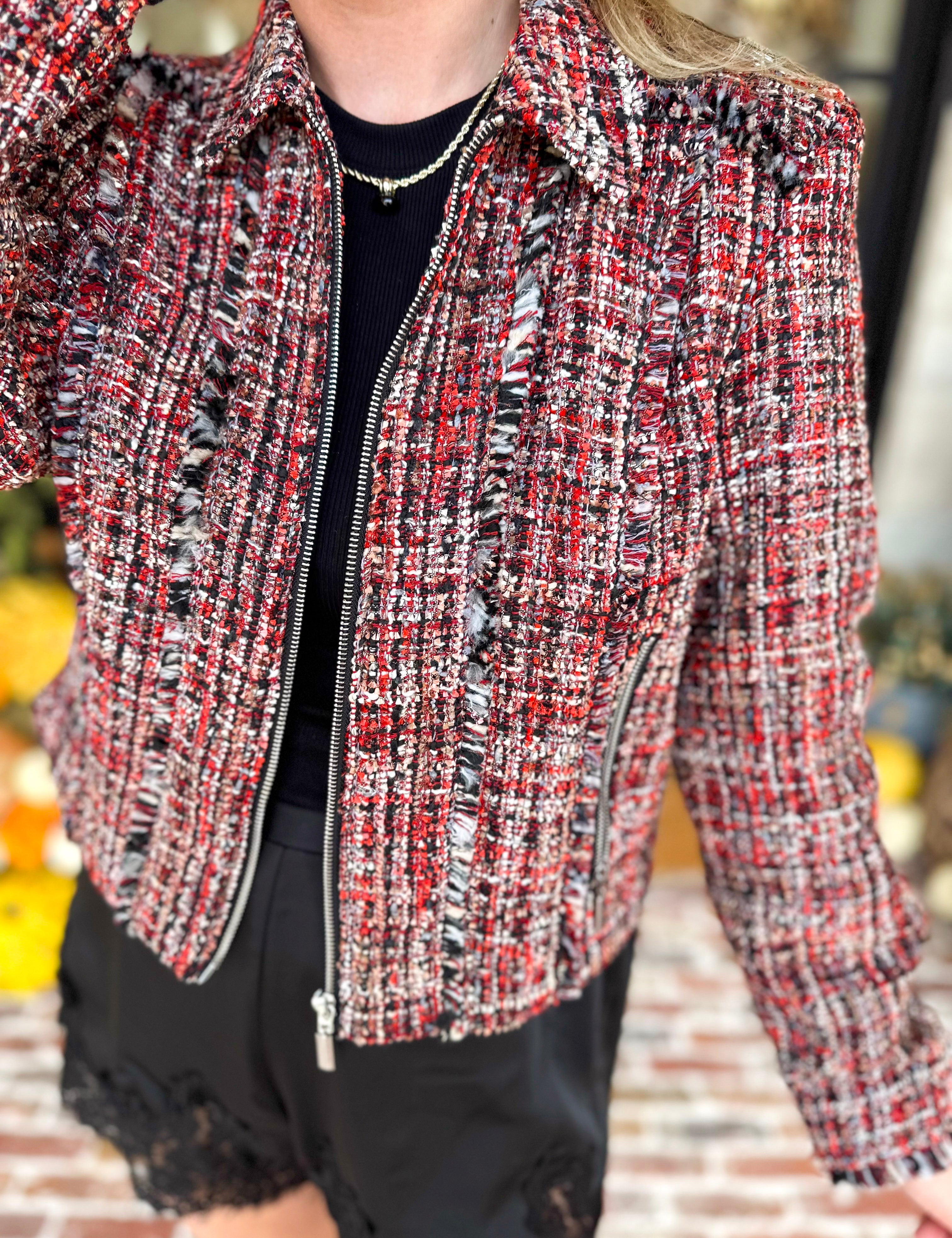 Liverpool - Wine Country Tweed & Fringe Jacket-600 Outerwear-LIVERPOOL JEANS COMPANY-July & June Women's Fashion Boutique Located in San Antonio, Texas