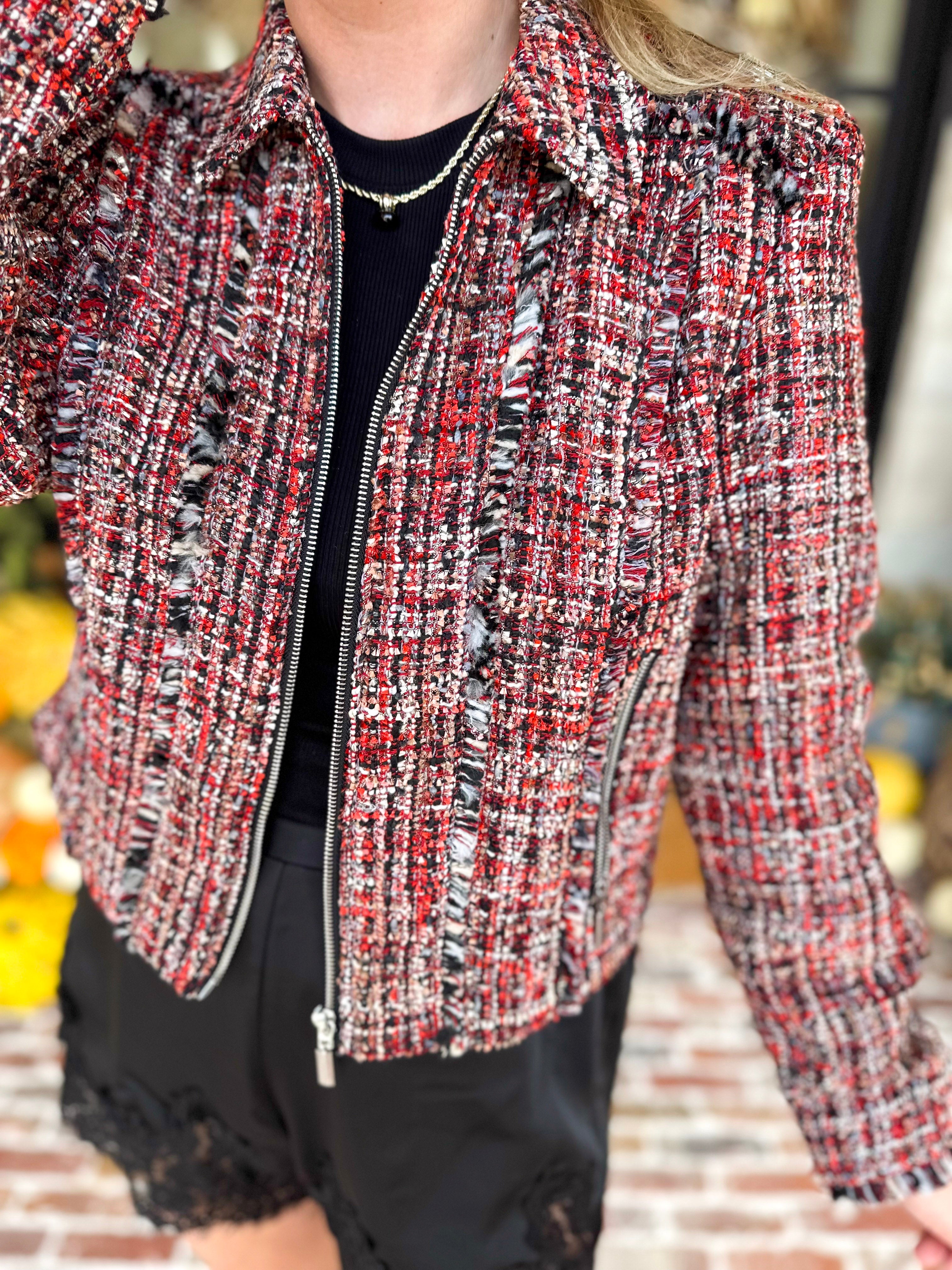 Liverpool - Wine Country Tweed & Fringe Jacket-600 Outerwear-LIVERPOOL JEANS COMPANY-July & June Women's Fashion Boutique Located in San Antonio, Texas