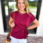 Essentials Knotted Blouse - Merlot-200 Fashion Blouses-ENTRO-July & June Women's Fashion Boutique Located in San Antonio, Texas