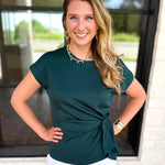 Essentials Knotted Blouse - Hunter Green-200 Fashion Blouses-ENTRO-July & June Women's Fashion Boutique Located in San Antonio, Texas