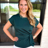 Essentials Knotted Blouse - Hunter Green-200 Fashion Blouses-ENTRO-July & June Women's Fashion Boutique Located in San Antonio, Texas