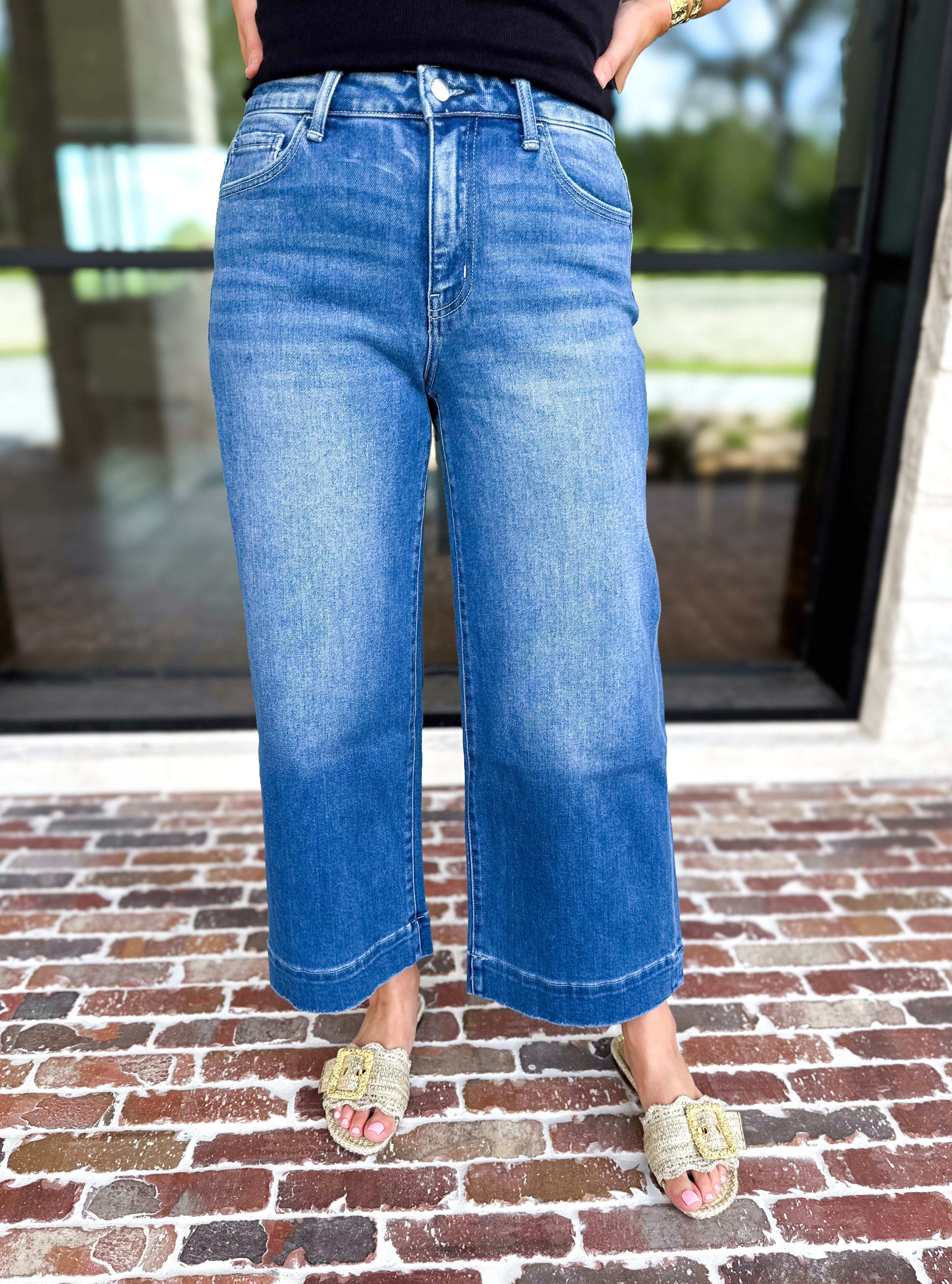 Vervet - High Rise Wide Trouser Style Jeans-420 Denim-VEVERT BY FLYING MONKEY-July & June Women's Fashion Boutique Located in San Antonio, Texas