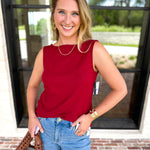 Liverpool - Classic Boatneck Knit Tank - Cranberry-210 Casual Blouses-LIVERPOOL JEANS COMPANY-July & June Women's Fashion Boutique Located in San Antonio, Texas