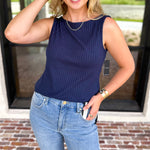 Liverpool - Classic Boatneck Knit Tank - Navy-210 Casual Blouses-LIVERPOOL JEANS COMPANY-July & June Women's Fashion Boutique Located in San Antonio, Texas