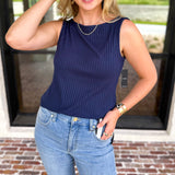 Liverpool - Classic Boatneck Knit Tank - Navy-210 Casual Blouses-LIVERPOOL JEANS COMPANY-July & June Women's Fashion Boutique Located in San Antonio, Texas