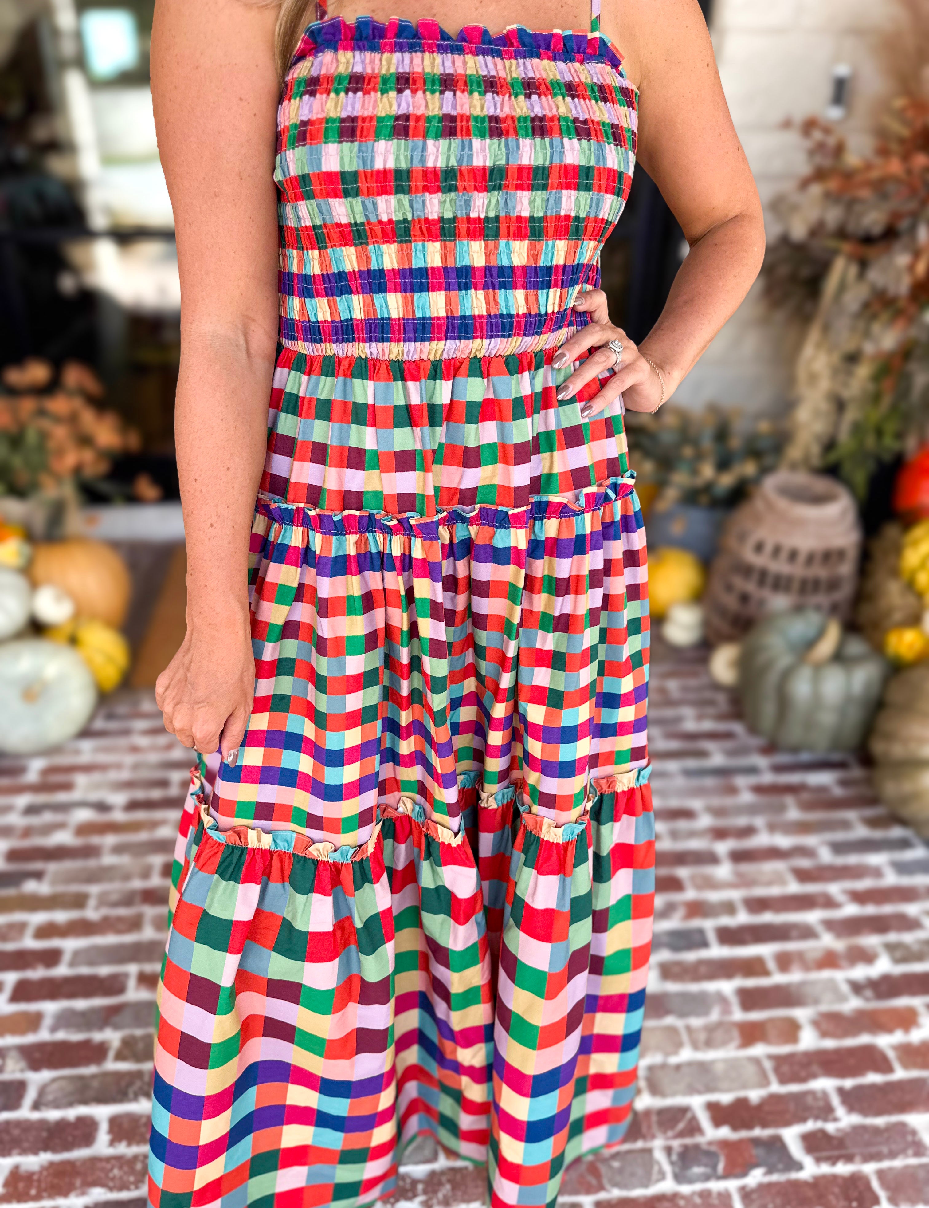 Always Vibrant Gingham Maxi Dress-500 Midi-TCEC-July & June Women's Fashion Boutique Located in San Antonio, Texas