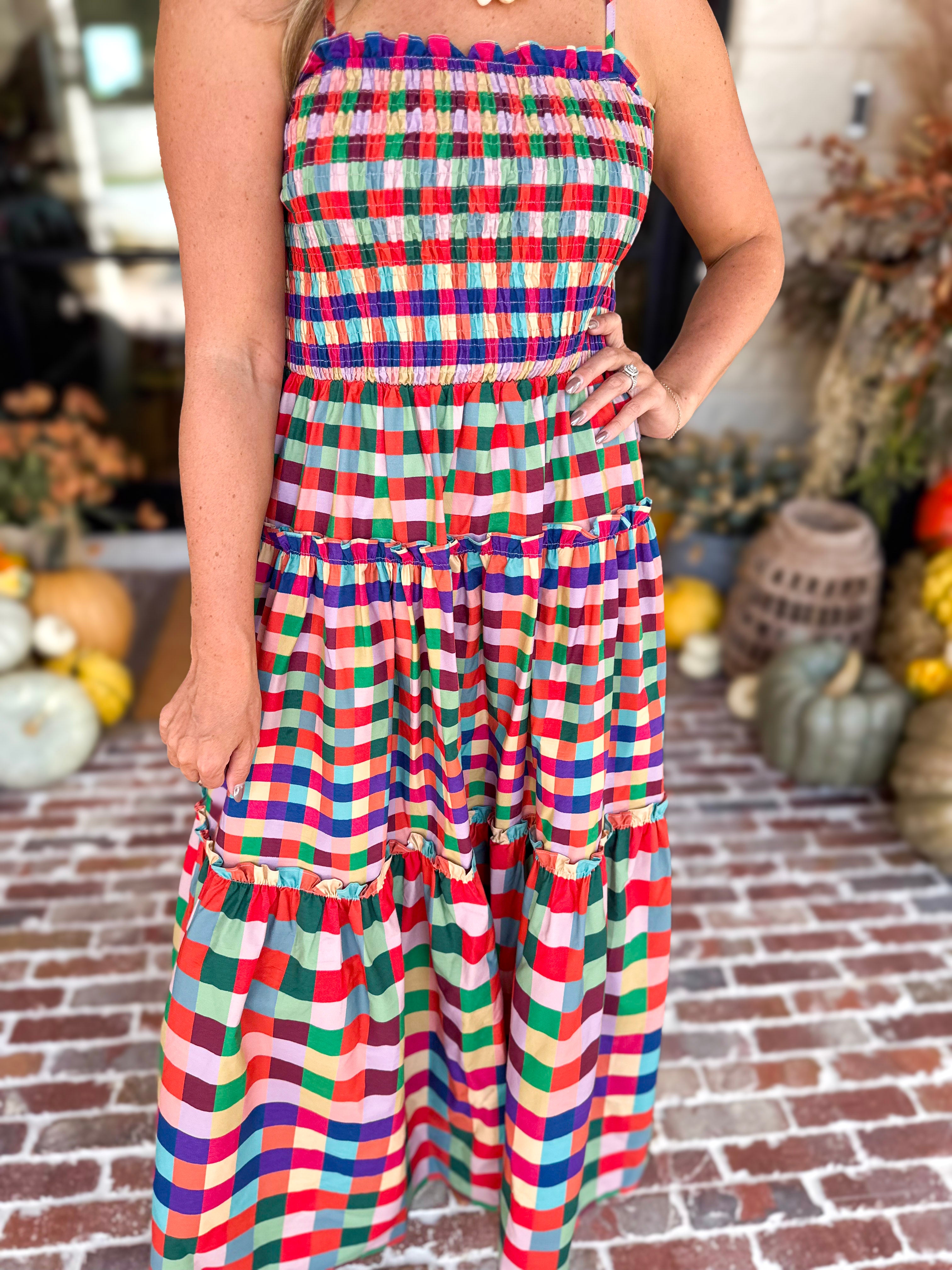 Always Vibrant Gingham Maxi Dress-500 Midi-TCEC-July & June Women's Fashion Boutique Located in San Antonio, Texas