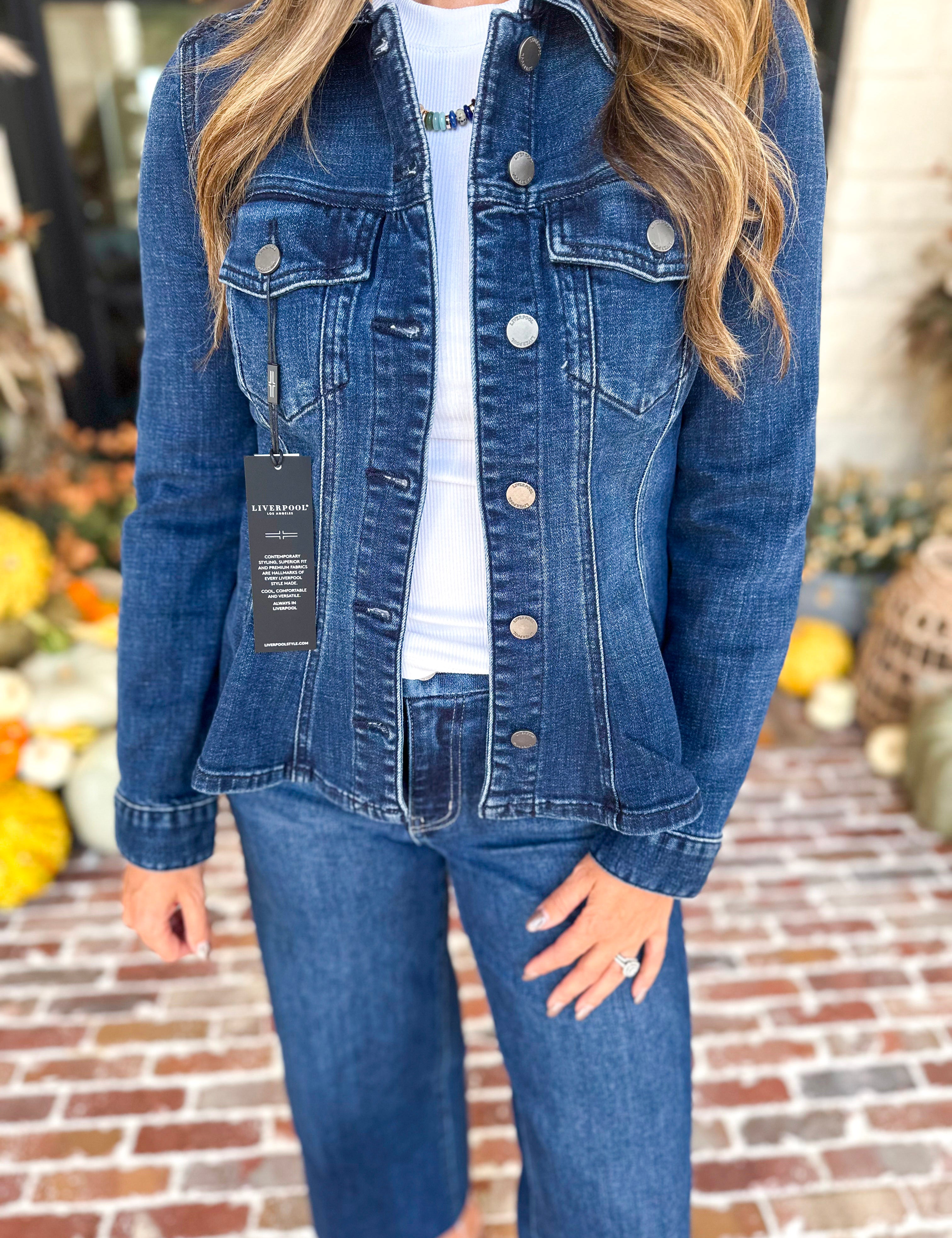 Liverpool - Fit and Flare Denim Jacket-600 Outerwear-LIVERPOOL JEANS COMPANY-July & June Women's Fashion Boutique Located in San Antonio, Texas