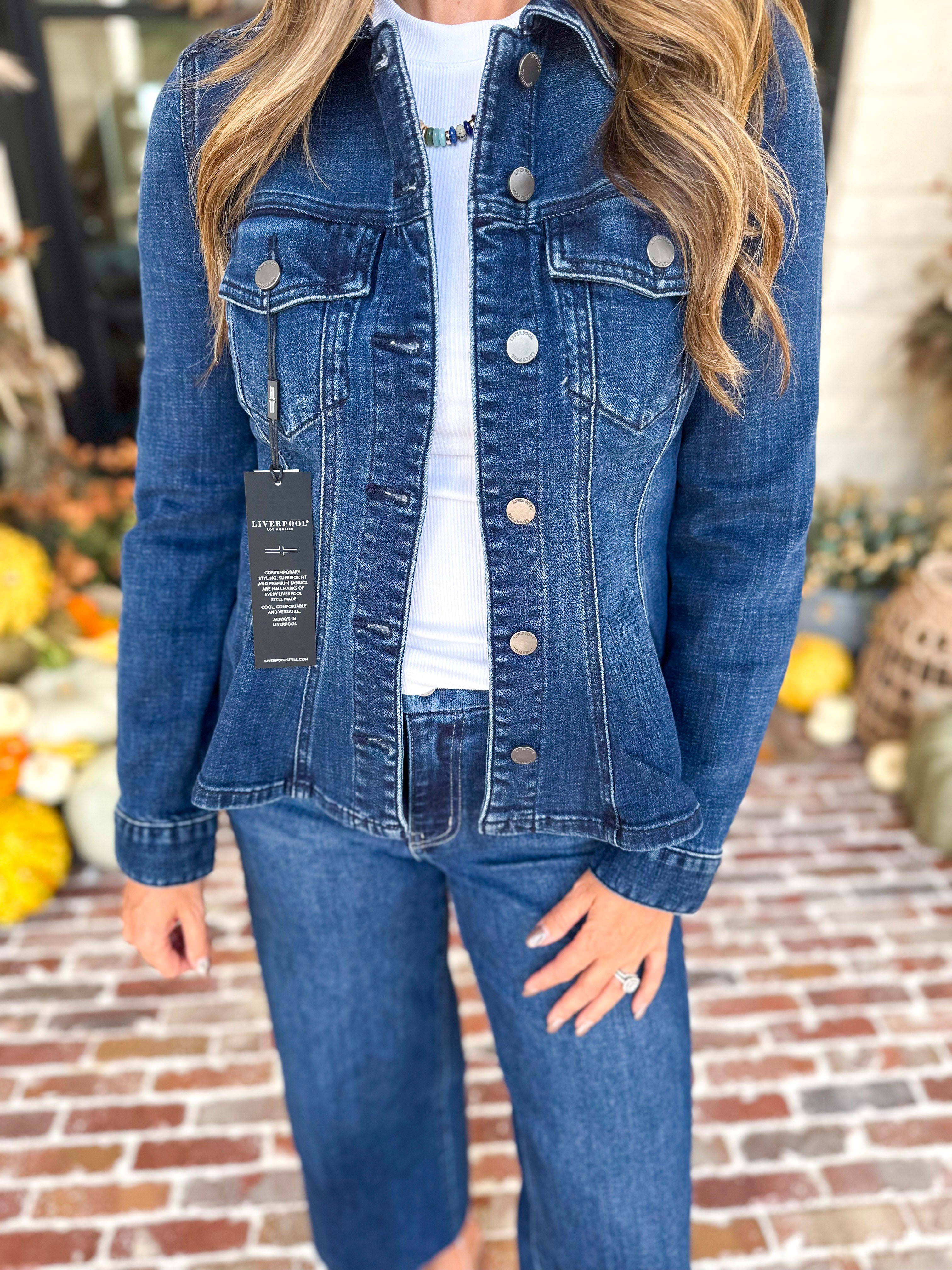 Liverpool - Fit and Flare Denim Jacket-600 Outerwear-LIVERPOOL JEANS COMPANY-July & June Women's Fashion Boutique Located in San Antonio, Texas