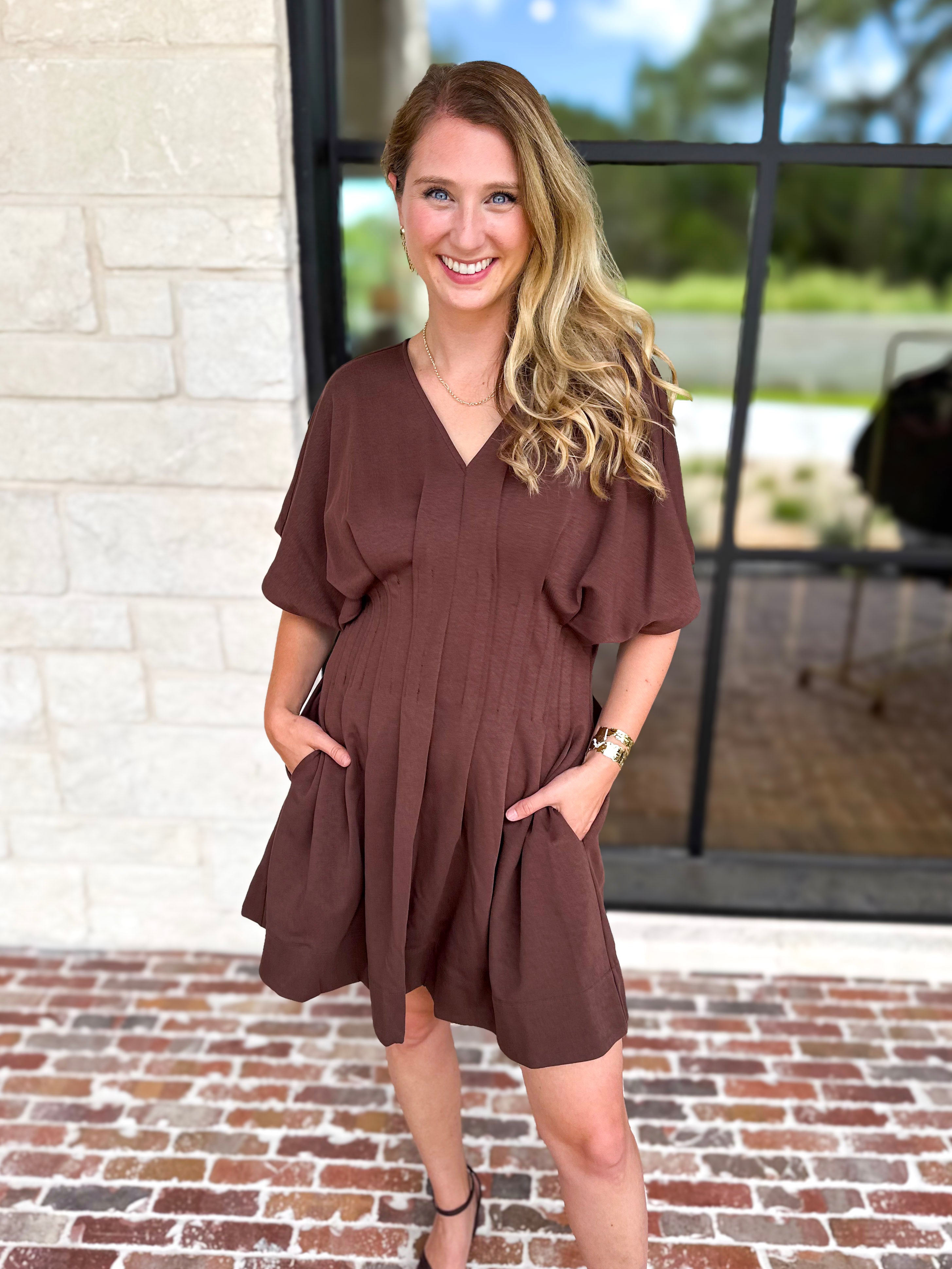 Elevated Chic Mini Dress - Brown-510 Mini-ENTRO-July & June Women's Fashion Boutique Located in San Antonio, Texas