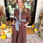 Mary Square - Lace Embroidered Brown Midi Dress-500 Midi-MARY SQUARE-July & June Women's Fashion Boutique Located in San Antonio, Texas