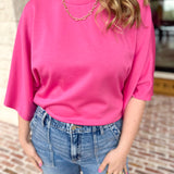 Easy Oversized Knit Top - Pink-230 Sweaters/Cardis-ENTRO-July & June Women's Fashion Boutique Located in San Antonio, Texas