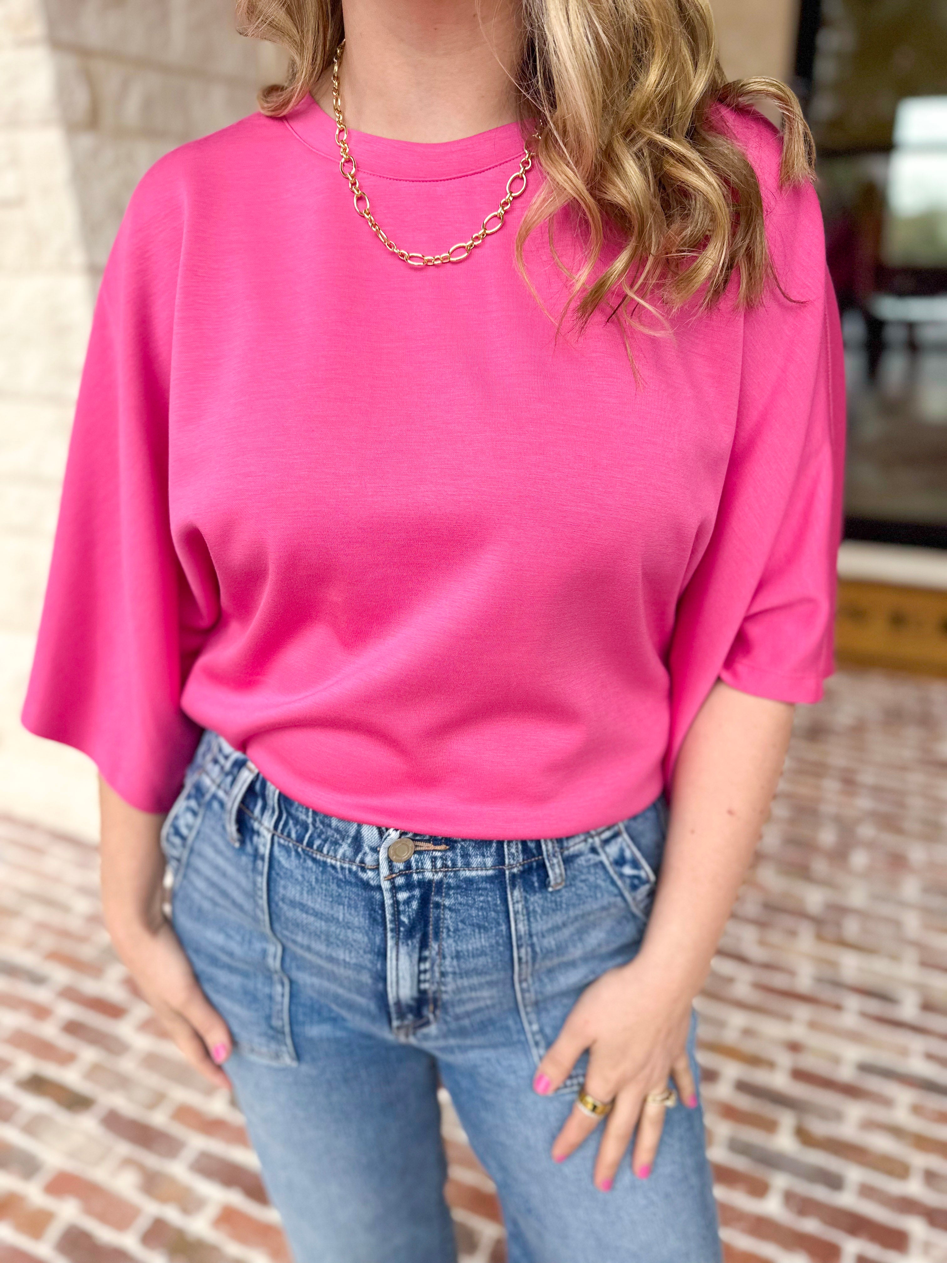Easy Oversized Knit Top - Pink-230 Sweaters/Cardis-ENTRO-July & June Women's Fashion Boutique Located in San Antonio, Texas
