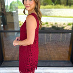 Crochet Overlay Mini Dress - Wine-510 Mini-ENTRO-July & June Women's Fashion Boutique Located in San Antonio, Texas