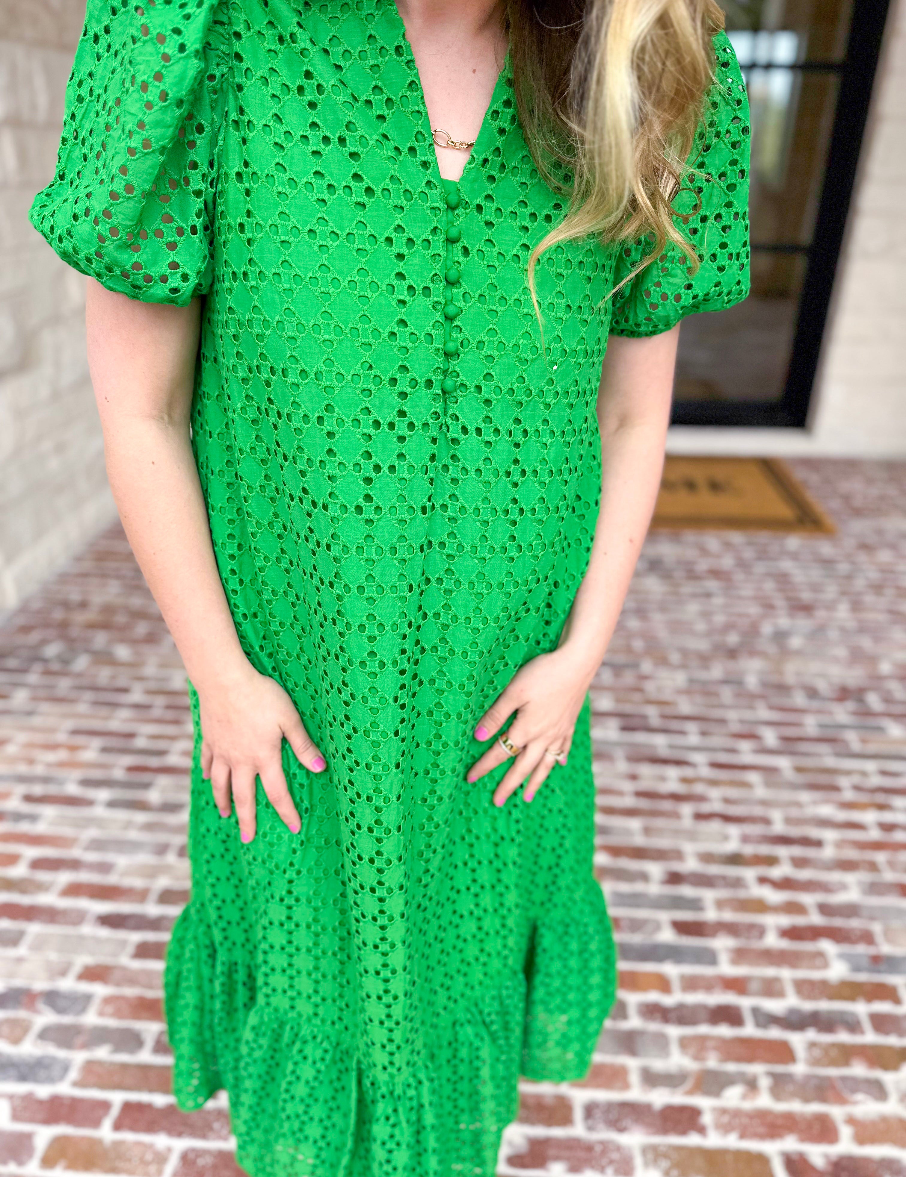 The Graceful Gathering Midi Dress - Green-500 Midi-ENTRO-July & June Women's Fashion Boutique Located in San Antonio, Texas