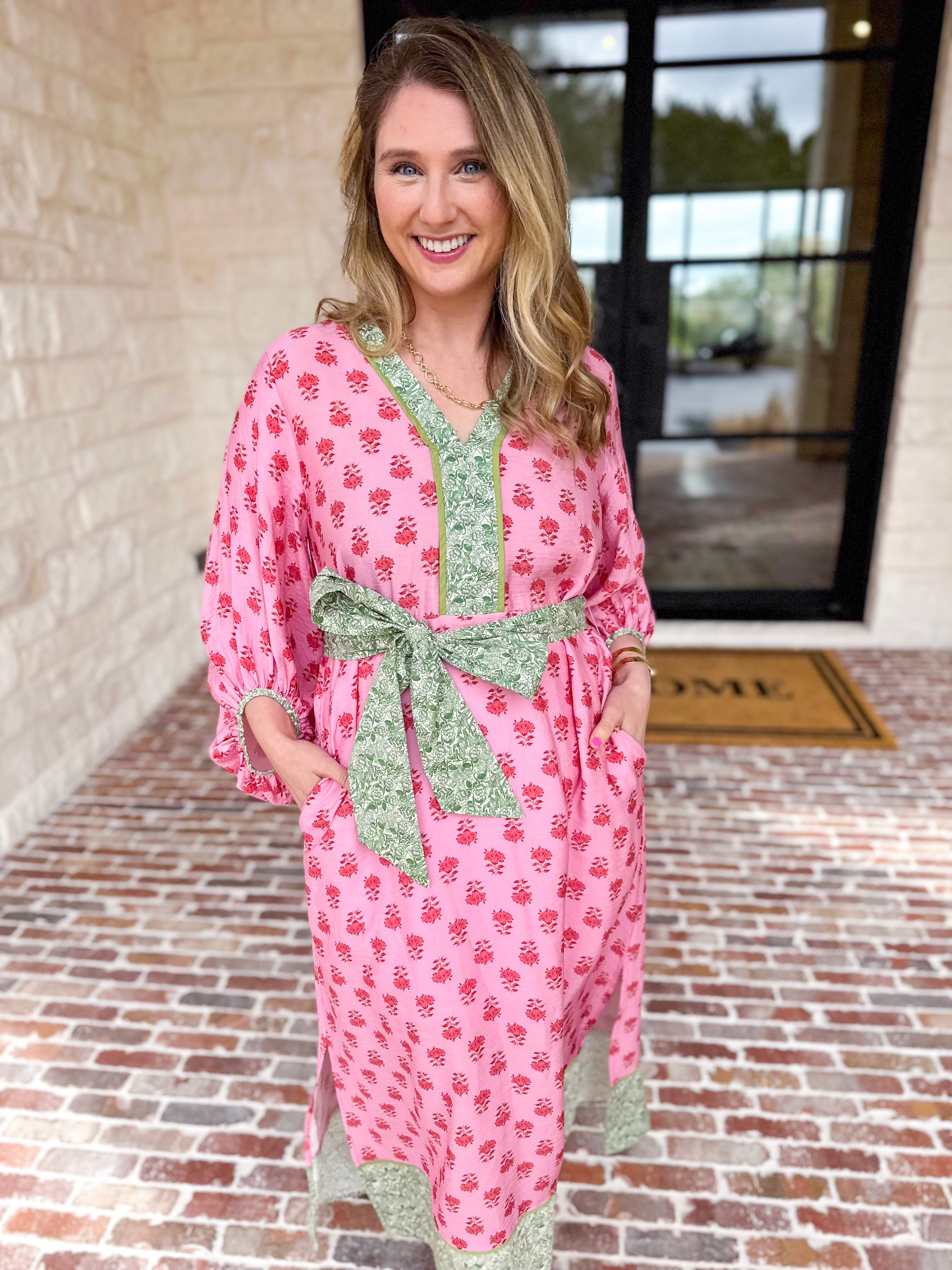 Pink Blooms Midi Dress-500 Midi-ENTRO-July & June Women's Fashion Boutique Located in San Antonio, Texas