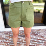 Scalloped Shorts - Matcha-410 Shorts/Skirts-ENTRO-July & June Women's Fashion Boutique Located in San Antonio, Texas