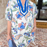 Blue Paisley Mini Dress-510 Mini-ENTRO-July & June Women's Fashion Boutique Located in San Antonio, Texas