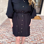 Little Black & Gold Details Mini Dress-510 Mini-ENTRO-July & June Women's Fashion Boutique Located in San Antonio, Texas