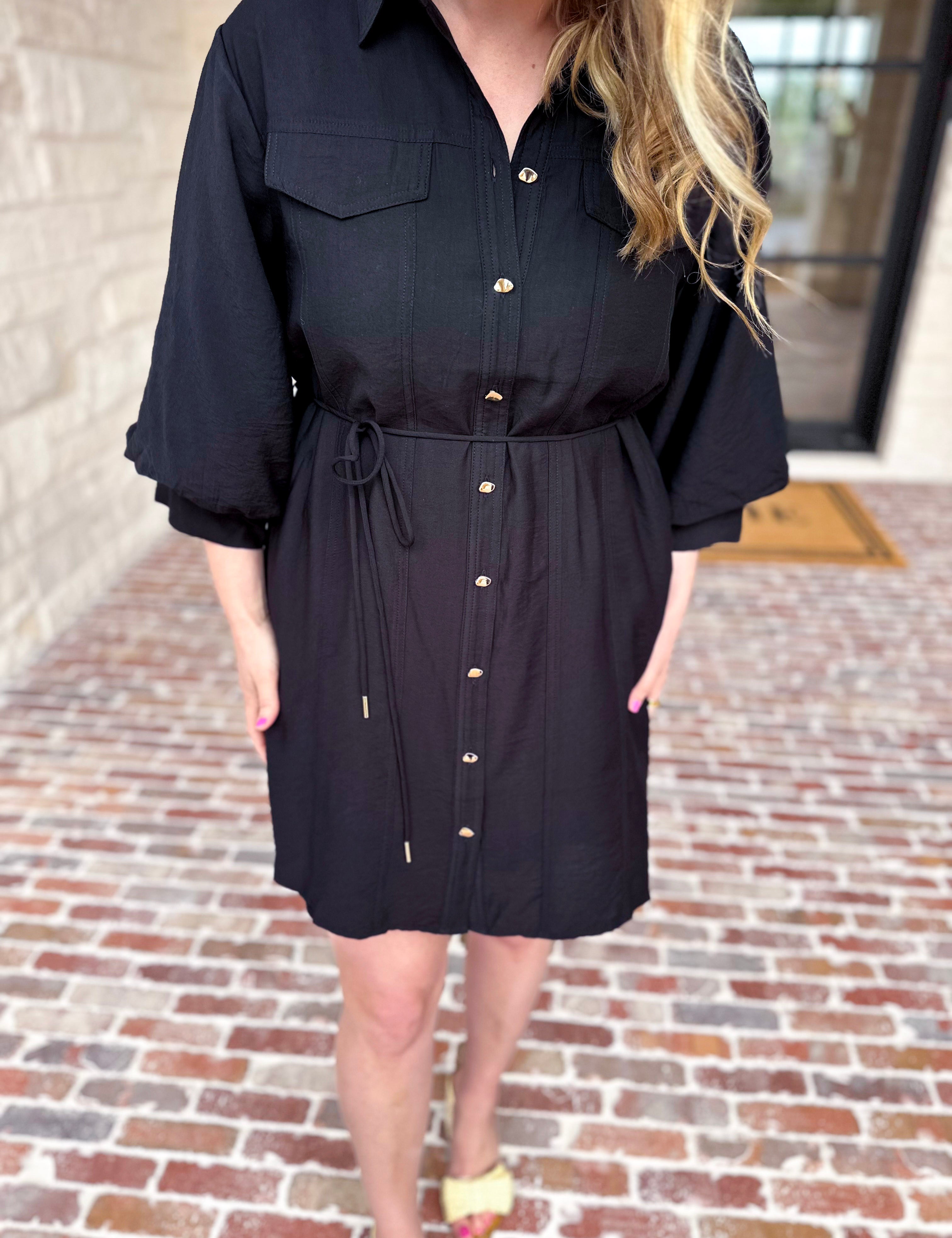 Little Black & Gold Details Mini Dress-510 Mini-ENTRO-July & June Women's Fashion Boutique Located in San Antonio, Texas