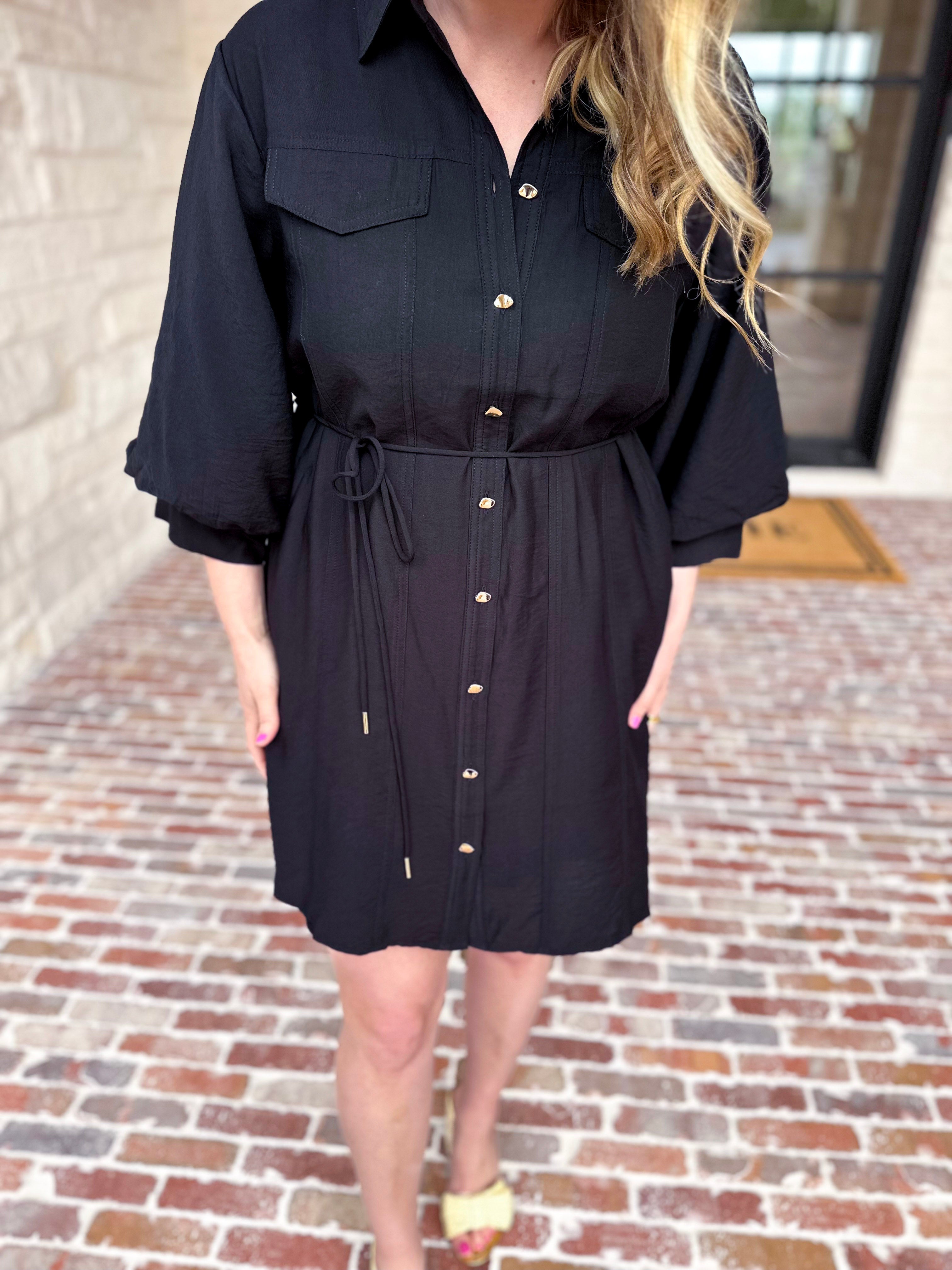 Little Black & Gold Details Mini Dress-510 Mini-ENTRO-July & June Women's Fashion Boutique Located in San Antonio, Texas