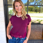 The Timeless Lace Detail Top - Burgundy-200 Fashion Blouses-ENTRO-July & June Women's Fashion Boutique Located in San Antonio, Texas