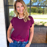 The Timeless Lace Detail Top - Burgundy-200 Fashion Blouses-ENTRO-July & June Women's Fashion Boutique Located in San Antonio, Texas