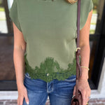 The Timeless Lace Detail Top - Olive-200 Fashion Blouses-ENTRO-July & June Women's Fashion Boutique Located in San Antonio, Texas