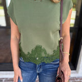 The Timeless Lace Detail Top - Olive-200 Fashion Blouses-ENTRO-July & June Women's Fashion Boutique Located in San Antonio, Texas